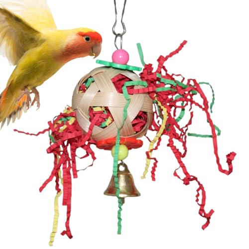 Aceirropy Vogelschredder-Spielzeug, Futtersuchspielzeug,Sparrow Shredder Ball Kauspielzeug - Vogel-Kauspielzeug, Rattan-Kugel, Vogelschredder-Spielzeug mit Glocke, geeignet für Sittiche, von Aceirropy