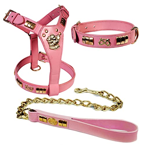 Staffy Staffordshire Bull-Terrier Hundegeschirr mit Halsband und Kette aus Messing, Pink von Aces Equine