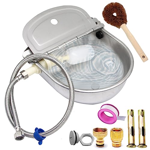 Automatische Tier Trinkwasser Schüssel, Hund Wasser Schüssel Spender, 304 Edelstahl Wasser Trog, Bauernhof Tier Vieh Waterer, Drainage Loch Float Ventile Schnellverbinder Bolzen Pinsel Raw Tape von Achicklead