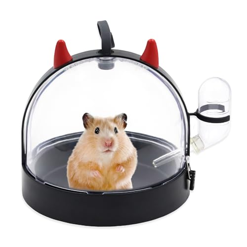 Tragetasche für Kleintiere mit Wasserflasche, tragbare Tragetasche für Hamster, 18,3 cm L x 18,2 cm B x 15,7 cm H für kleine Haustiere, Vögel, Zuckergleiter, Igel, Mäuse, Zwerghamster (schwarzer von Achicklead