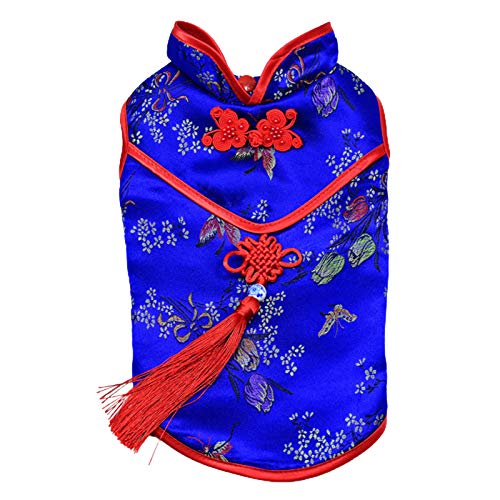 AchidistviQ Cheongsam-Kleidung für Hunde im chinesischen Stil, mit Blumenmuster, für Welpen, Rock, Katzen, Hundeweste, T-Shirt, Blau, Größe XXL von AchidistviQ