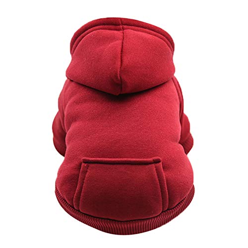 AchidistviQ Hunde-Kapuzenpullover aus Baumwolle, mit Tasche, warme Haustierkleidung für kleine, mittelgroße und große Hunde und Katzen, Winterkostüme, Weinrot, Größe L von AchidistviQ