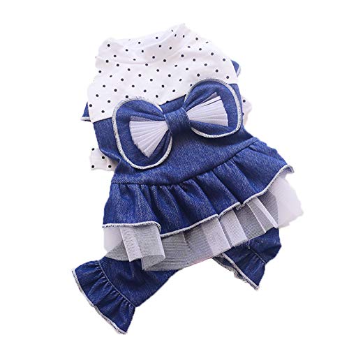 AchidistviQ Hundekleid Welpen Weste Rock Rüschen Hund Bowknot Kleid Katze Niedlich Spitze Rock Haustier Sommer Kostüm für Kleine Hund Katze Welpen Kleid Kleidung Jeans Blau L von AchidistviQ