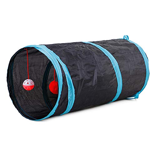 AchidistviQ Katzentunnel Für Indoor-Katzen Zusammenklappbares Pet Tube Hideaway Spielspielzeug Interaktives Tunnelspielzeug Mit Glocke Und Ball Für Katzen, Welpen, Kaninchen Schwarz von AchidistviQ