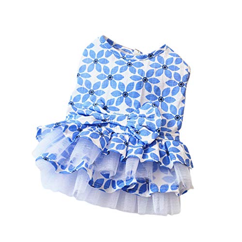 AchidistviQ Süßes Welpen Hund Prinzessin Kleid Spitze Rüschen Rock Katze Weste Rock für Hündin Katze Kleidung Sommer Welpen Hochzeit Geburtstag Kleid Blau XL von AchidistviQ