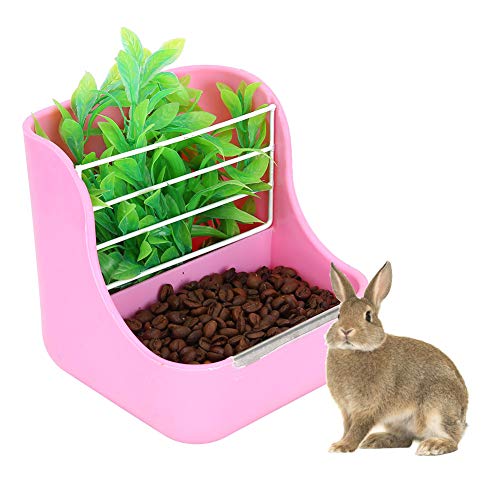 2 in 1 Pet Bowl Rack Heuchinchilla Kleine Tiere Kaninchen Gras Rahmen Fütterungsbox Außenregal Feststehend Kaninchen Kunststoff Spender für Lebensmittel Rosa von Acouto