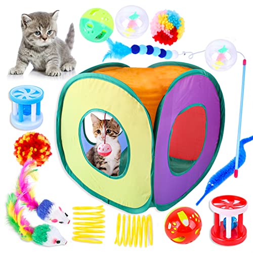 Acouto 15pcs Katzenkätzchen -Spielzeug Katzenspielzeug Set Katzen Federn Zauberstab Zelt -Tunnel Interaktives Kitty und Katzen Spielzeug Bieten Ihre Katze Jeden Tag Einen Endlosen Spaß von Acouto