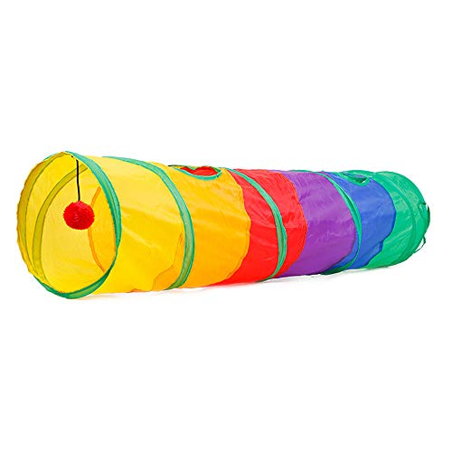 Acouto Collapsibles Katzentunnel, Farbenfrohe Kitty Play Tube -Katze Versteckspielzeug mit Pompon Ball Zum Training Verstecktes Training und Laufen von Acouto