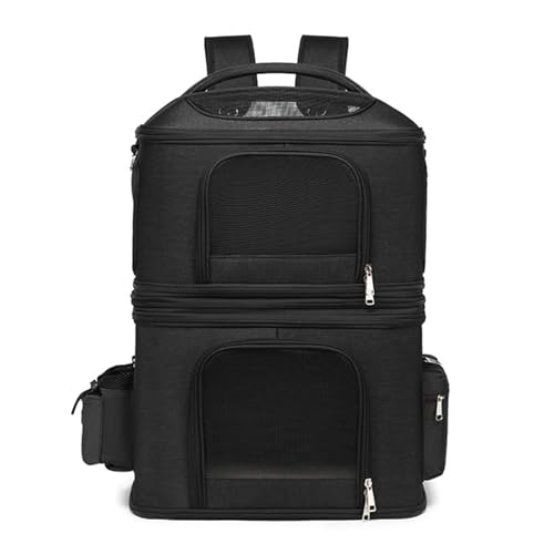 Cat-Rucksackträger für 2 Katzen Doppelkompartiment Haustierträger- für 2 Kleine Katzenhunde und Kaninchen Abnehmbares Design für das Reisen Camping 41x31x65 cm (Black) von Acouto