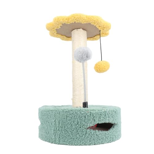 Katzen-Klettergerüst mit Plüschball für Spannendes Spielen – Katzenkratzbaum für Gesunde Krallen – Platzsparend, Polyester/Hanfseil, 25 X 25 X 35,5 cm (YELLOW) von Acouto