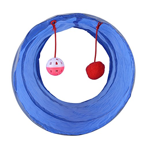 Acouto Katzentunnel Spielzeug Kötzchen Spielen Rohr Haustier Mit Tinkle Bell & Plüsch Ball für Indoor-Katze (Blau) von Acouto