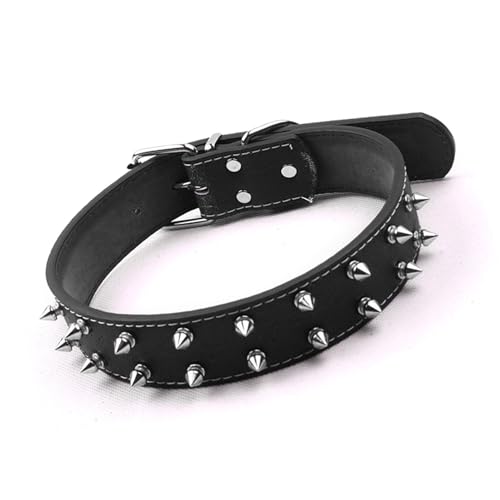 Nietenbesetztes Hundehalsband Im Punk-Stil für Mittelgroße Bis Große Hunde, Robustes Haustierhalsband aus PU-Leder mit Nieten für Modischen Look (Black) von Acouto