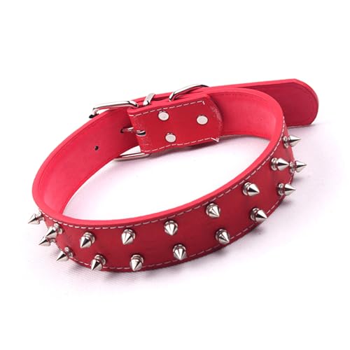 Nietenbesetztes Hundehalsband Im Punk-Stil für Mittelgroße Bis Große Hunde, Robustes Haustierhalsband aus PU-Leder mit Nieten für Modischen Look (Rot) von Acouto