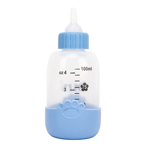 Pettle, 100ml Universal Pet Milchflasche Silikon Pfotenmuster Babyflasche Kit für Welpen Katze Kötzchen Meerschweinchen Frettchen Kaninchen Waschbör (Blau) von Acouto