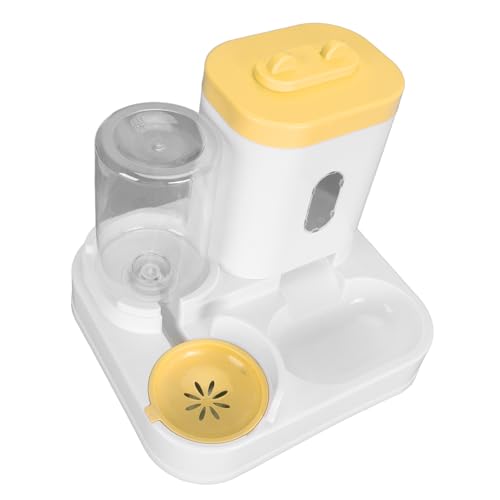 Tierfutter-Wasserspender, PP-Material, Abnehmbarer Automatischer Katzentränke-Futterspender, Transparentes Fenster, 2-in-1, Einfache Reinigung für Welpen (Yellow) von Acouto