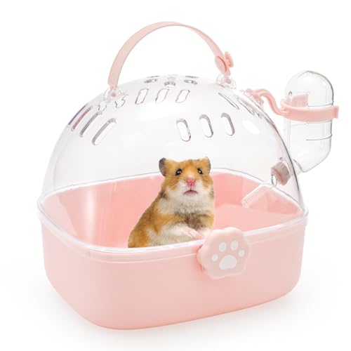 Acshio Hamster-Tragetasche, tragbarer Kleintier-Tragekäfig mit Wasserflasche, Meerschweinchen-Outgoing Cage Hamster Reise-Tragetasche für kleine Haustiere, Rennmäuse, Chinchillas, Zwerghamster, Rosa von Acshio