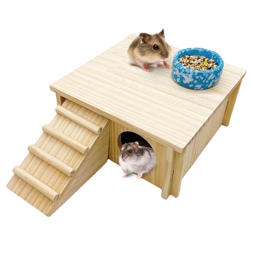 Acsist Hamsterversteck aus Holz mit Kletterleiter und Fenster-Lebensräumen, Dekoration, abnehmbarer syrischer Hamsterkäfig, Zubehör für Hamster, Meerschweinchen, Ratten, Rennmäuse und andere kleine von Acsist