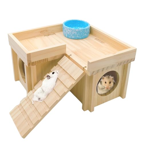 Acsist Hamsterversteck aus Holz mit Leiter, Lebensräume, Dekoration, abnehmbar, Kleintierkäfig, Zubehör für Hamster, Ratten, Rennmäuse und andere kleine Haustiere von Acsist