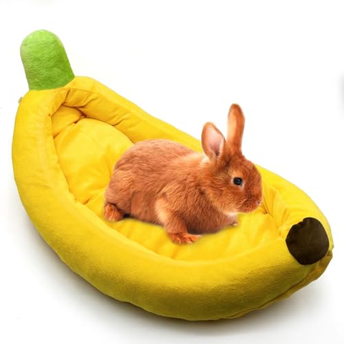 Acsist Hasenbett, Kaninchenbett, Bananenform, weich und maschinenwaschbar, mit abnehmbarem Kissen, für Meerschweinchen, Chinchilla, Eichhörnchen, Igel und andere Kleintiere (Gelb) von Acsist