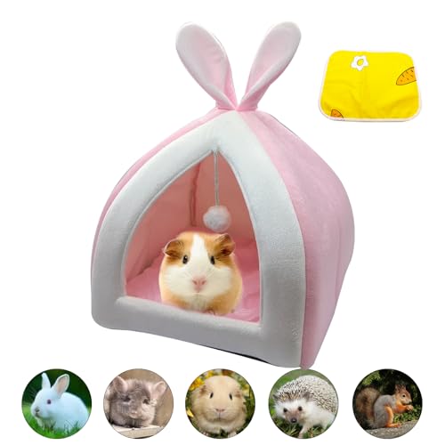 Acsist Hasenbett Meerschweinchen Versteck Hamster Schlafhaus Warm Waschbar Kleintiere Höhle Betten für Häschen Meerschweinchen Frettchen Chinchilla Niedliche Hütte mit Matte Rosa von Acsist