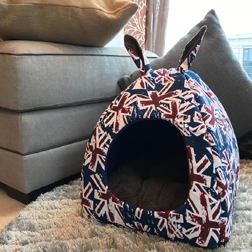 Acsist Hasenbett Meerschweinchenversteck Hamster Schlafhaus Warm Faltbar Kleintiere Höhle Betten für Hasen Meerschweinchen Frettchen Chinchilla Niedliche Hütte mit Matte Blaue Nationalflagge von Acsist