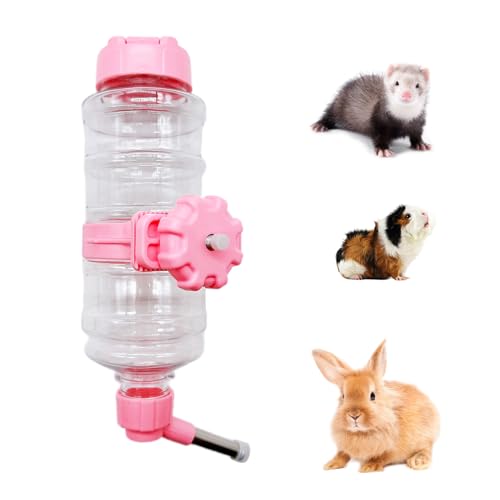 Acsist Meerschweinchen-Wasserflasche, auslaufsicher, zum Aufhängen, auslaufsicherer Wasserspender, Hamster, Chinchilla-Käfig, Zubehör für Kaninchen, Frettchen, Eichhörnchen, Igel, 473 ml, Rosa von Acsist