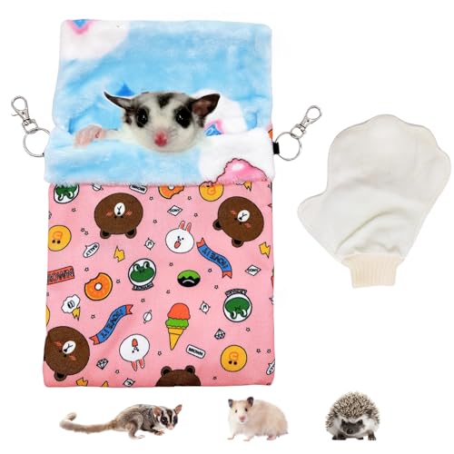 Acsist Sugar Gliders Schlafsack für Hamster, Baumwolle, zum Aufhängen, Flanell, warmes Bett, Versteck mit Haken, Handschuh, kleines Haustiernest, Bett für Chinchilla, Eichhörnchen, Meerschweinchen, von Acsist