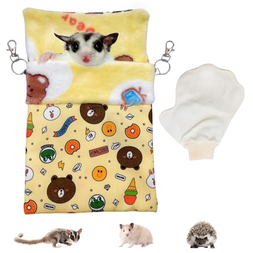 Acsist Sugar Gliders Schlafsack für Hamster, Baumwolle, zum Aufhängen, Flanell, warmes Bett, Versteck mit Haken, Handschuh, kleines Haustiernest, Bett für Chinchilla, Eichhörnchen, Meerschweinchen, von Acsist