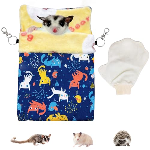 Acsist Sugar Gliders Schlafsack für Hamster, Baumwolle, zum Aufhängen, Flanell, warmes Bett, Versteck mit Haken, Handschuh, kleines Haustiernest, Bett für Chinchilla, Eichhörnchen, Meerschweinchen, von Acsist