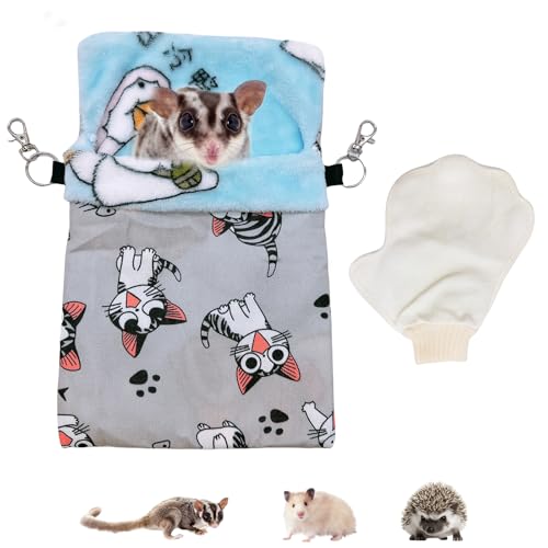 Acsist Sugar Gliders Schlafsack für Hamster, Baumwolle, zum Aufhängen, Flanell, warmes Bett, Versteck mit Haken, Handschuh, kleines Haustiernest, Bett für Chinchilla, Eichhörnchen, Meerschweinchen, von Acsist