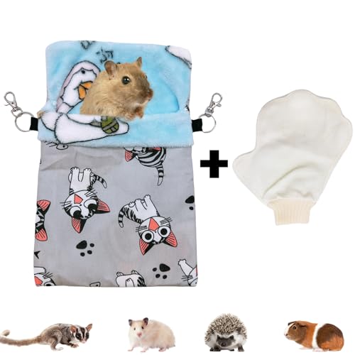 Acsist Sugar Gliders Schlafsack für Hamster, Baumwolle, zum Aufhängen, Flanell, warmes Bett, Versteck mit Haken, Handschuh, kleines Haustiernest, Bett für Chinchilla, Eichhörnchen, Meerschweinchen, von Acsist