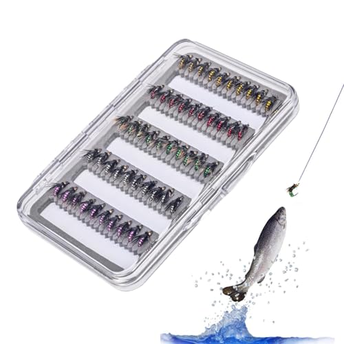 Acunny Fly Fishing Bait, Fly Fishing Lure Kit,50x künstliche Fischereiköder mit Aufbewahrungsfall | Fly Hook für Forellenbass, Zubehör für Freizeitaktivitäten von Acunny