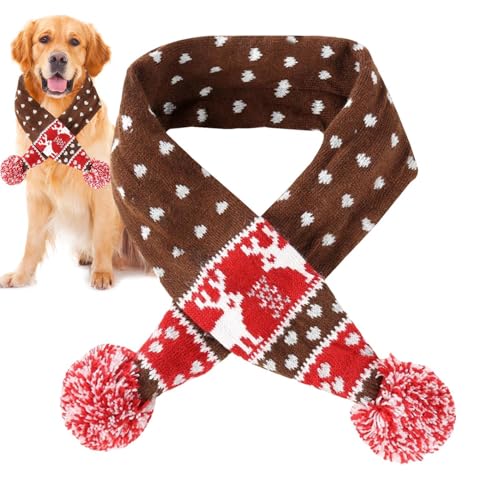 Acunny Gestrickter Weihnachtsschal für Hunde, Rentier-Hundeschal | Weihnachten Welpe Hund Winter Rentier Schal mit Pompom Ball | Weiches Winter-Halswärmerkostüm für kleine, mittelgroße und große Hunde von Acunny