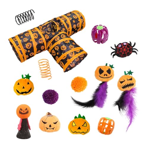 Acunny Halloween Katzenkanal Spielzeug Set, 3-Wege-Katzentunnel-Set | Halloween Katzentunnel Spielzeug | Faltbarer Katzentunnel, Federkugel, Maus für von Acunny