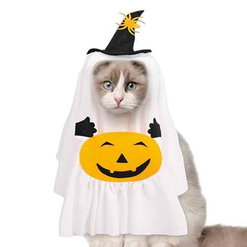 Acunny Hundegeisterkostüm, Haustiergeisterkostüm - Hexenhut Weißes Geisterkostüm,Haustier-Outfits für Halloween-Cosplay-Treffen, Urlaubskleidung für Hunde und Katzen von Acunny