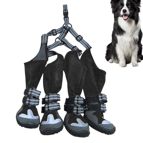 Acunny Hundestiefel Haustierschuhe,Hunde-Hosenträgerstiefel,wasserdichte rutschfeste Hundestiefel - Pfotenschutz, Bequeme, verstellbare Hosenträgerstiefel für Hunde bei Schnee und Regen von Acunny