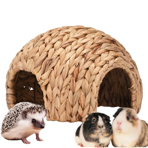 Acunny Kaninchenhaus - Kleines Tierspiel-Versteckbett, Heumatte, Kauspielzeug,Handgefertigtes Häschen-Grashaus, bequemes Häschen-Hamster-Haus, Rohrkolben-Kaninchen-Versteck für von Acunny