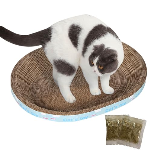 Acunny Katzenkratzer -Karton, Katzenkratzer Oval Board,Ovales Wellenbett | Wear-resistente Kätzchen-Kratzer mit Katzenminzen-Haustier-Trainingsspielzeug für Zuhause und Verschiedene Rassen von Acunny