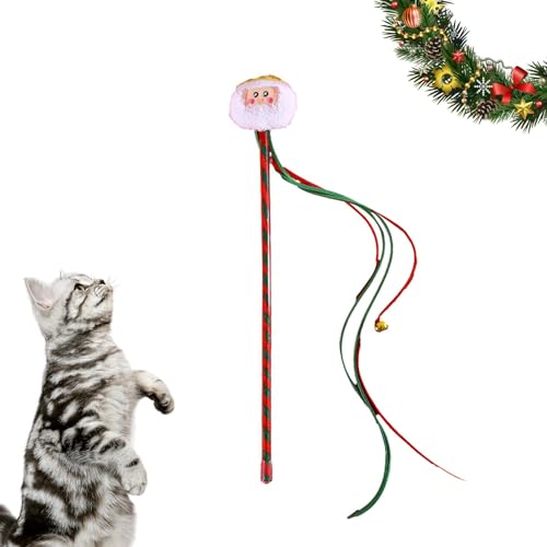 Acunny Katzenstab Interaktives Katzenspielzeug - Interaktives Weihnachtsspielzeug für Haustiere - Tragbares Weihnachts-Katzenspielzeug, Katzenfänger, Teaser-Stick zum Beißen, Kauen und Spielen von Acunny