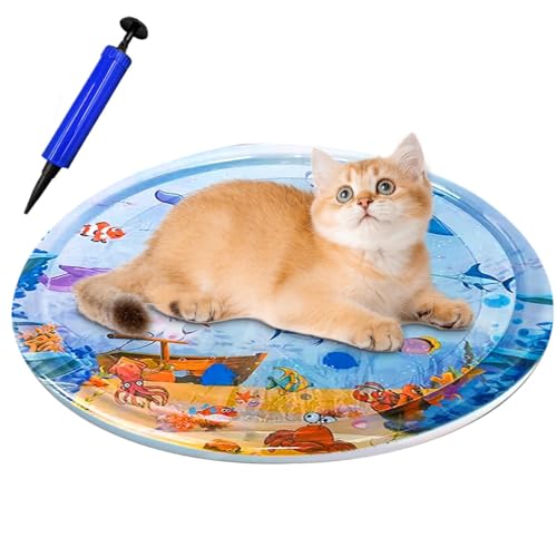 Acunny Pet Water Play Matte, Wasserssenorspiele Matte | Runde sensorische Spielpolster für lustigen Wasserspaß - Verdickter PVC Unzerbrechliches Haustierbett, interaktiver Anreicherungspflichtssensor von Acunny