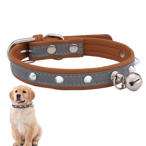 Acunny Reflektierendes Hundehalsband, verstellbar, reflektierend, aus PU-Leder, mit Schnalle für Welpen, Nieten, Sicherheitshalsband für Hunde, elegant und robust, für kleine von Acunny