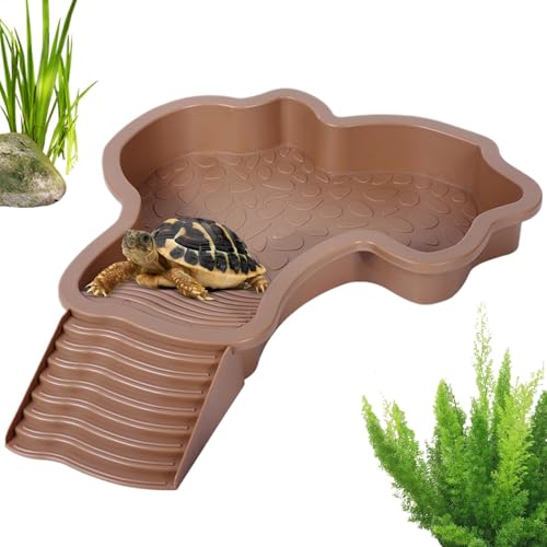 Acunny Schildkröten-Wasserbecken, Reptilien-Badewanne - Schildkröten-Wassernapf mit Leiter,Aquarium-Ornament, Schildkrötenbecken für Amphibien, Wasserklettertier von Acunny