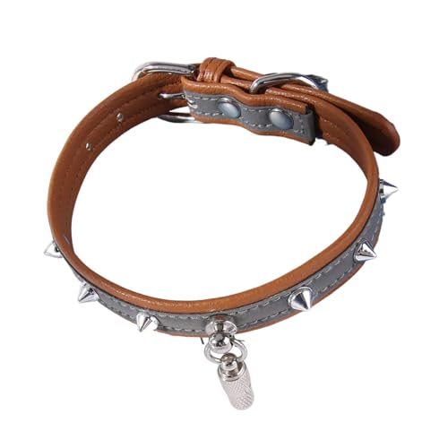 Acunny Verstellbares Hundehalsband, wasserdichtes Hundehalsband | Reflektierendes PU-Leder-Halsband mit Nietenschnalle für Welpen – Stilvolles und robustes Hundehalsband für kleine und von Acunny