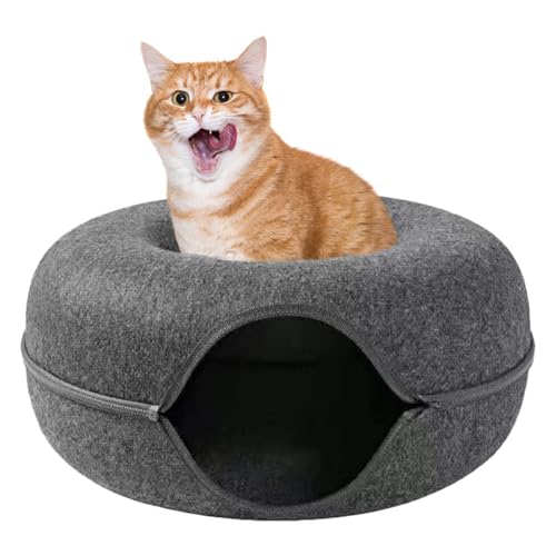 Katzenhöhle, Katzenbett Flauschig, Katzen Donut Tunnel, Katzentunnel Aus Filz Katzensofa Gemütliches Katzenspielzeug Für Endlosen Spaß Katzenkorb Katzenkissen von Acunny