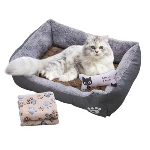 Acvxulfs Hundebett, Katzen-/Hundesofa, Hundehütte, Nest, Höhle, Rechteckig, Weiches Katzen-/Hundesofa mit Kühlmatte, Decke und Spielzeugknochen von Acvxulfs