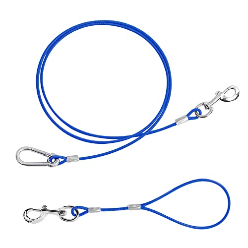 Acxilexy Kausichere Hundeleine, 6.6Ft/ 1.5m+0.5m Haustier Tie Out Cable mit Beschichtetem Stahlkabel und Gepolstertem Griff, Schwerlast Edelstahl Seil Leine für Welpen Kleine Mittelgroße Große Hunde von Acxilexy