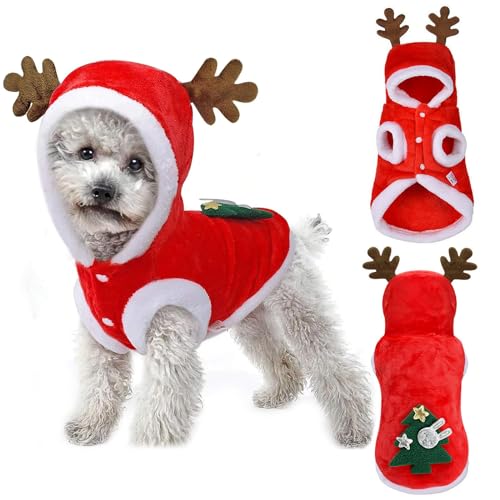 Weihnachten Hund Katze Kostüm, Hunde-Weihnachtskostüme mit Rentiergeweih, Weihnachten Haustier-Kleidung, Hundeweihnachts Mantel für Hund Katze Weihnachts Neujahr Lustige Anzieh Party von Acxilexy