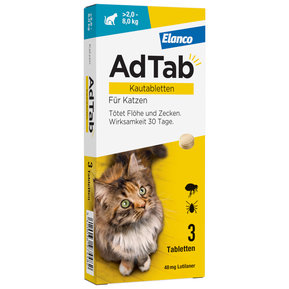 AdTab Kautabletten für Katzen, von 2 bis 8 kg - 3 Tabletten AdTab Kautabletten für Katzen, von 2 bis 8 kg - 3 Tabletten von AdTab