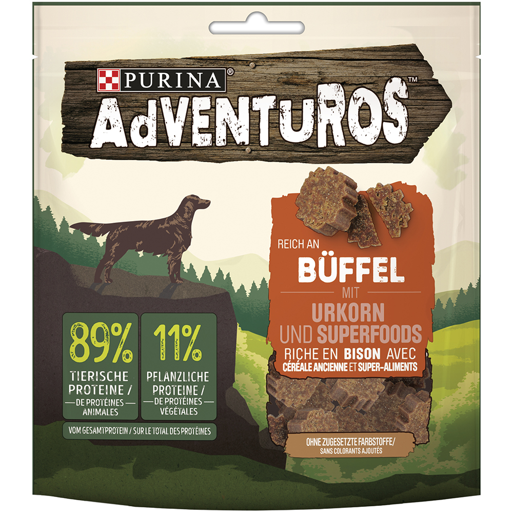 1 + 1 gratis! 2 x AdVENTuROS Hundesnacks - Reich an Büffel mit Urkorn 2 x 540 g von AdVENTuROS