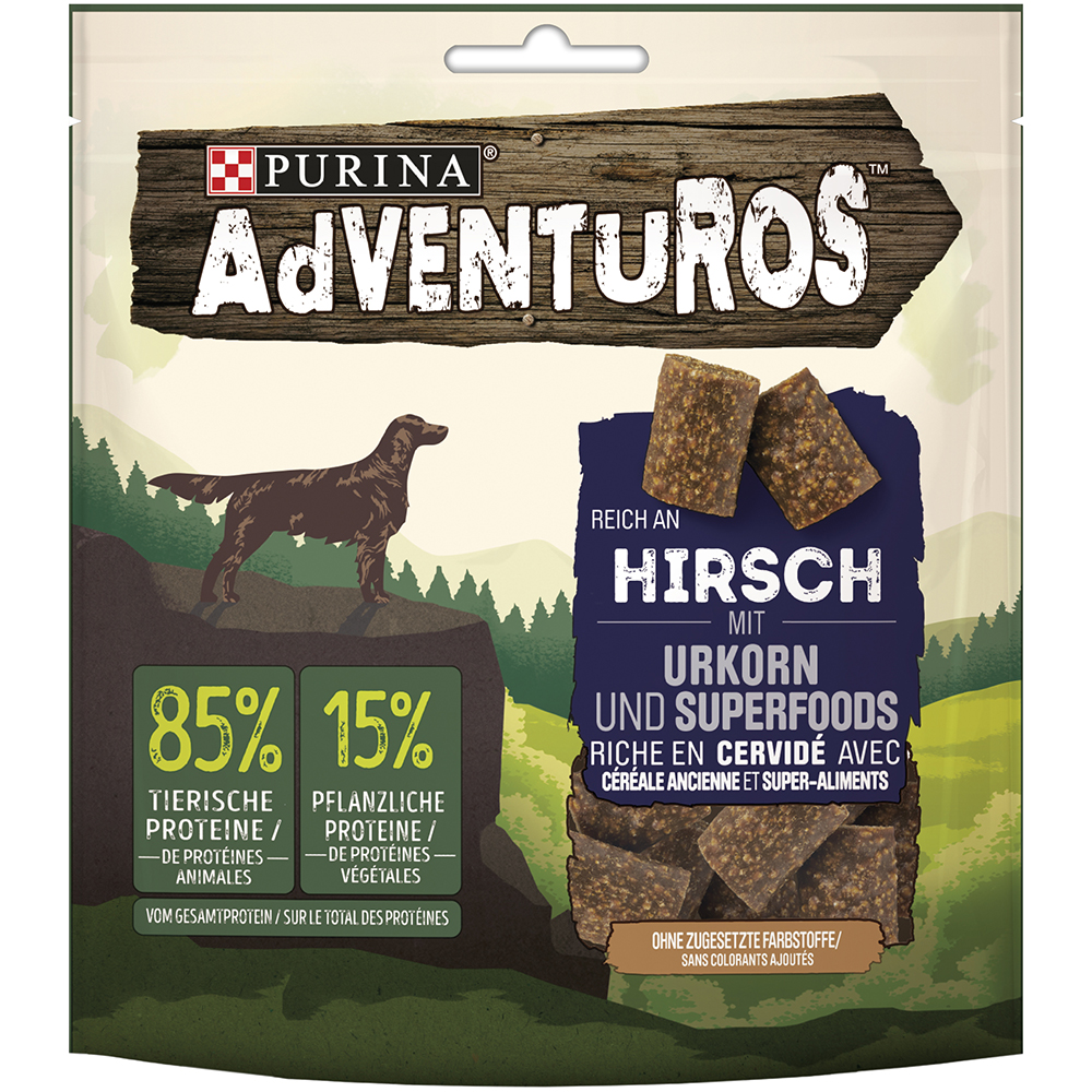 1 + 1 gratis! 2 x AdVENTuROS Hundesnacks - Reich an Hirsch mit Urkorn 2 x 540 g von AdVENTuROS